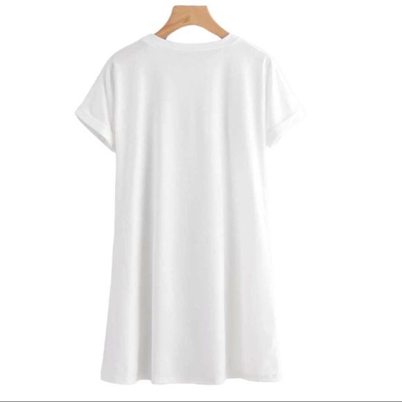 White tee shirt dress t-shirt rolled sleeve - Picture 3 of 4